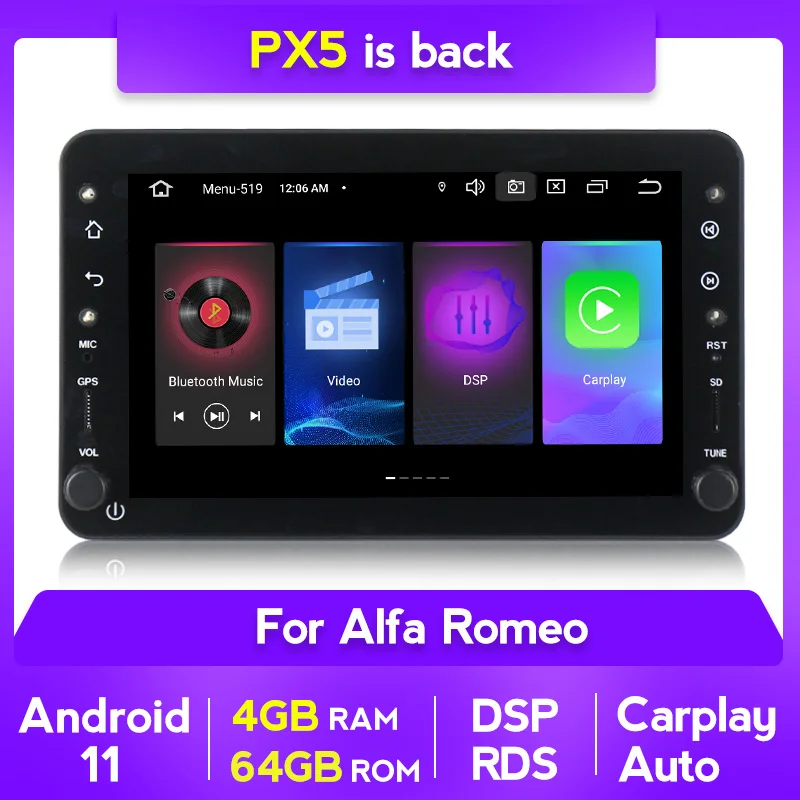 

7" IPS RDS DSP 4GB+64GB Autoradio 2 DIN Android 11 Car GPS Navigator For Alfa Romeo Multimedia Audio Stereo