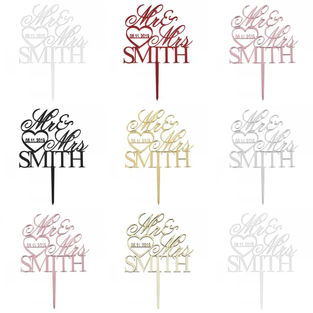 Персонализированные Выгравированные свадебный торт Топпер акриловый