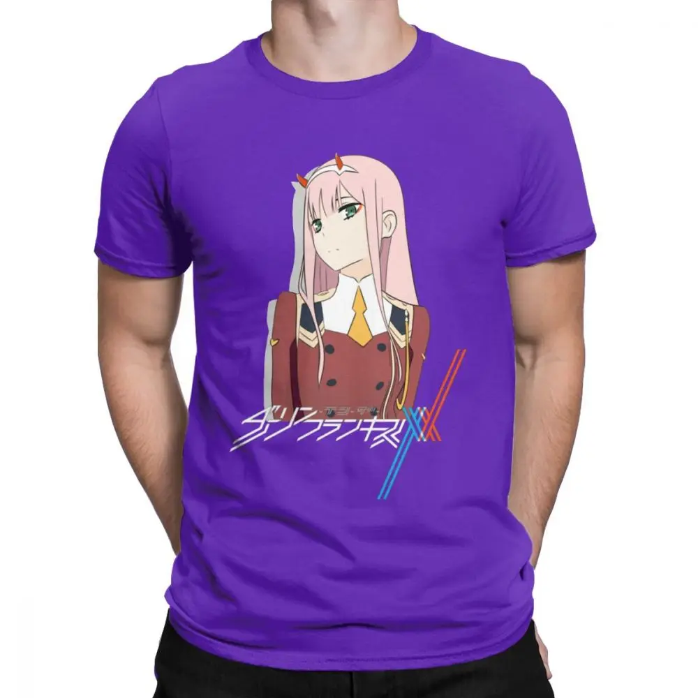 Darling In The Franxx 02, Мужская футболка, винтажные футболки, хлопок, с коротким рукавом, японская анимация, футболка, Новое поступление, топы - Цвет: Фиолетовый
