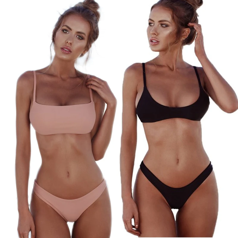 2020 сексуальный комплект бикини женский купальник однотонное с открытой спиной