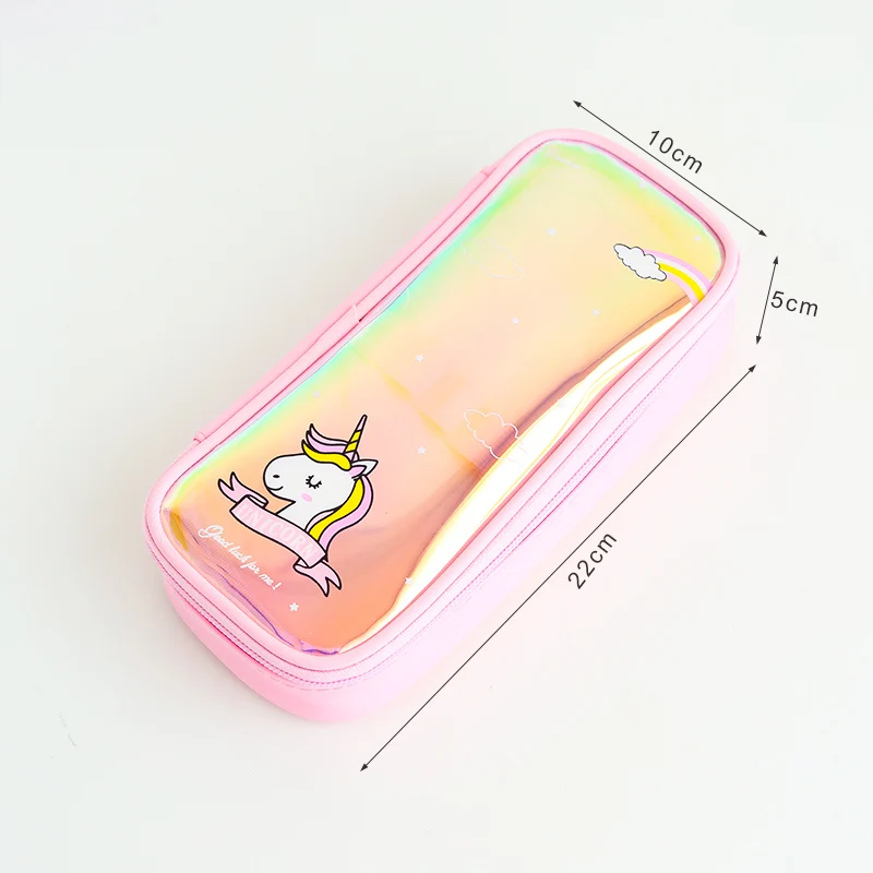 Большой лазерный Карандаш Чехол ЕДИНОРОГ розовый школьный пенал для карандашей