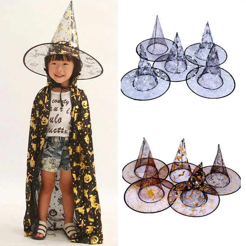 Monolayer дети мальчики девочки ведьма шляпа вуаль аксессуары для костюмов на