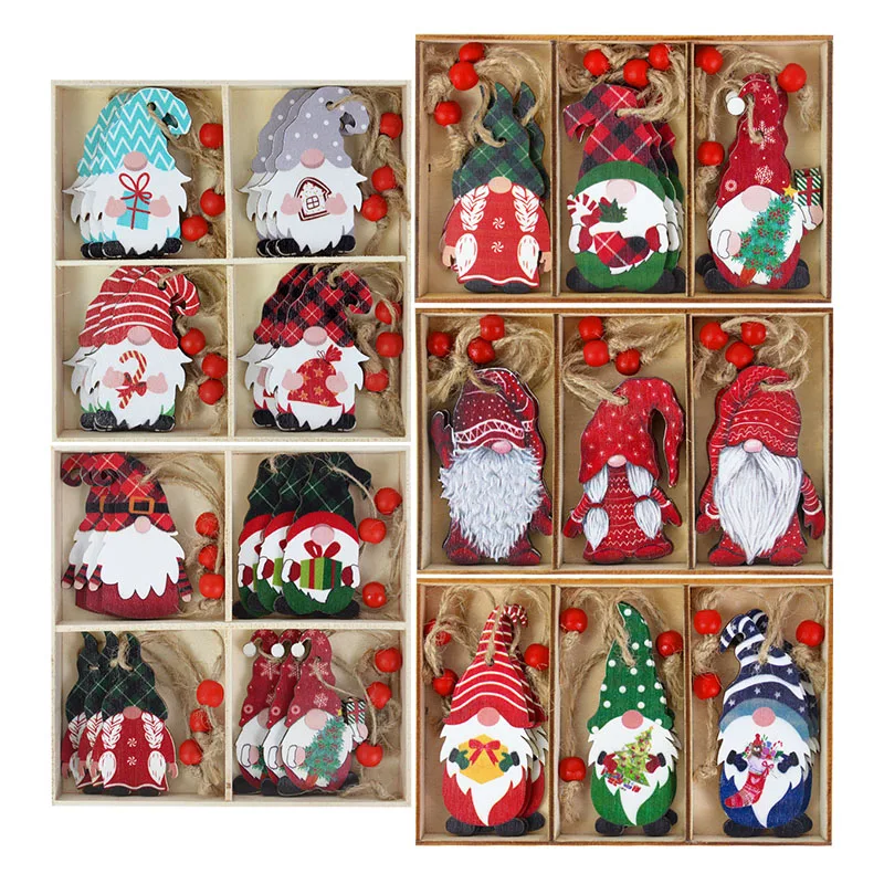 9/12pcs Navidad New Year Gift Christmas Tree Decorations Gnomes Wooden Pendants Ornaments Xmas Decorations for Home Noel