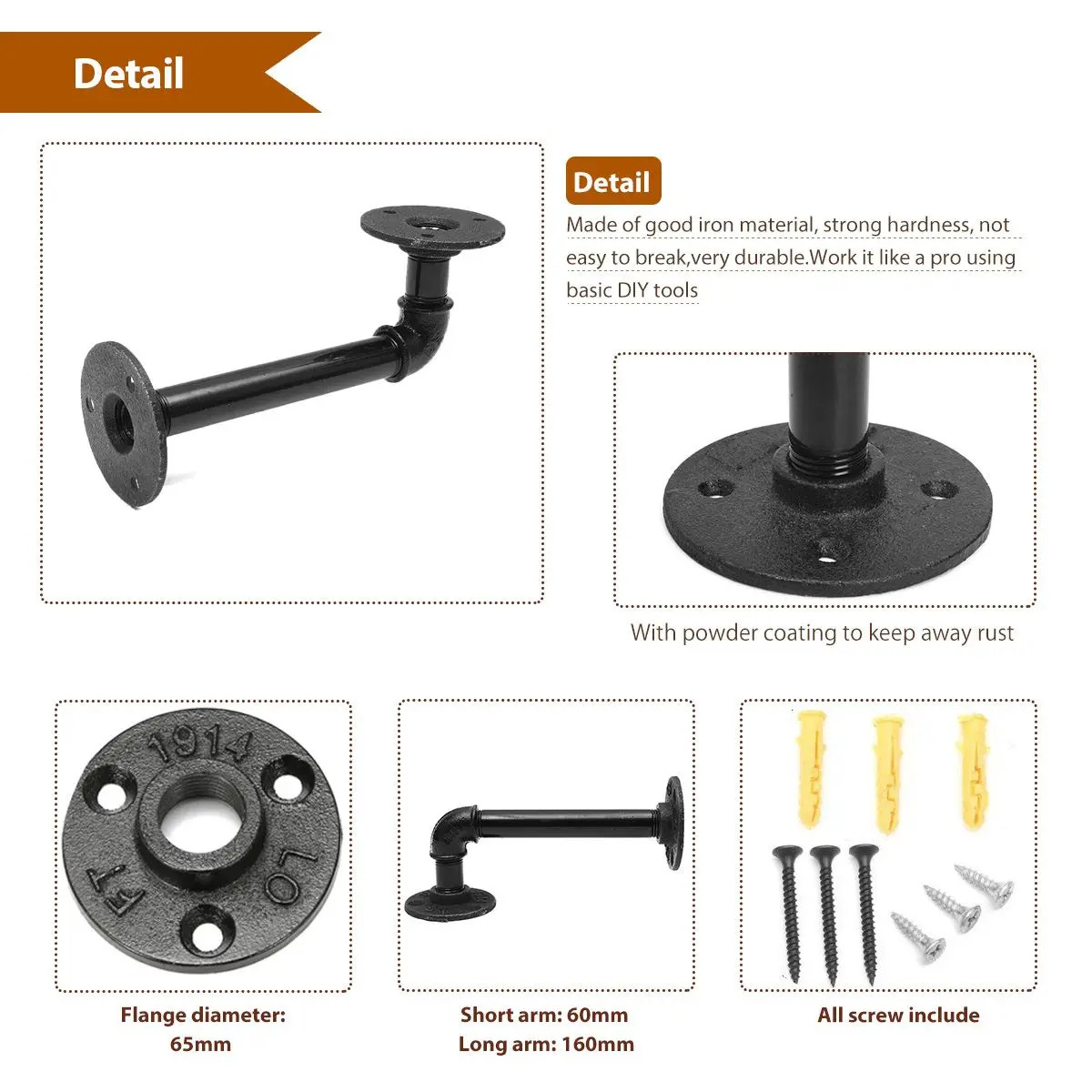 4Pcs Black Iron Industrial Pipe Shelf Bracket Holder Rack L Vintage Retro Wall Floating Home Decor Storage Holders |