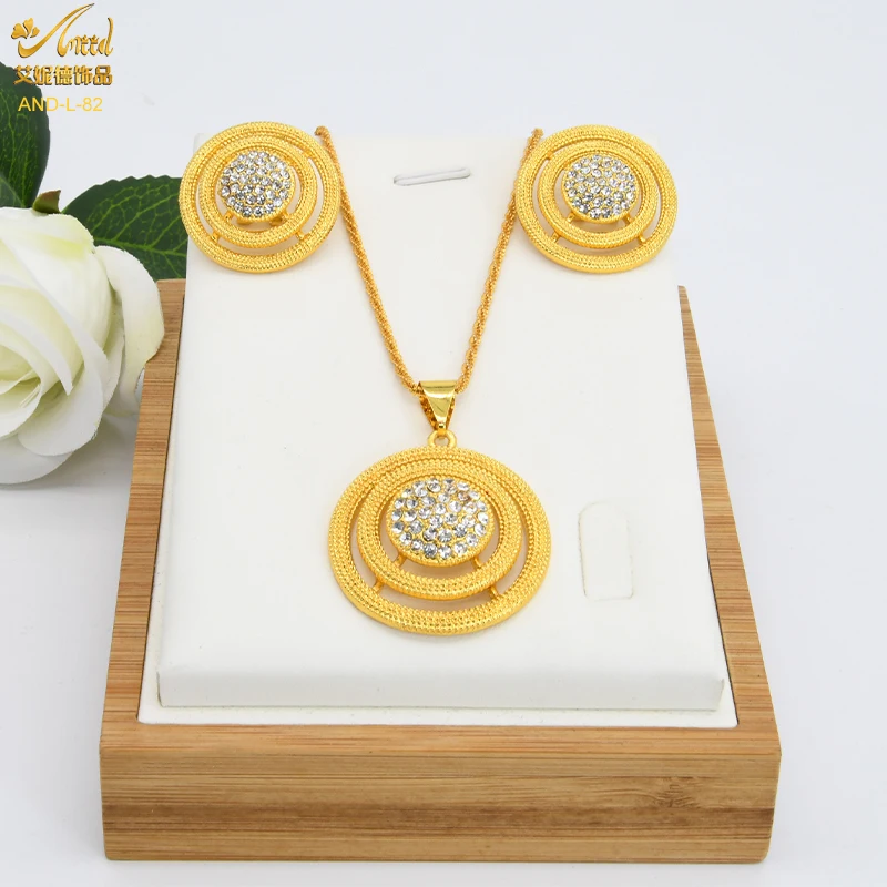 Комплект ANIID Juwelry ожерелье серьги с подвесками женские позолоченные дизайны по