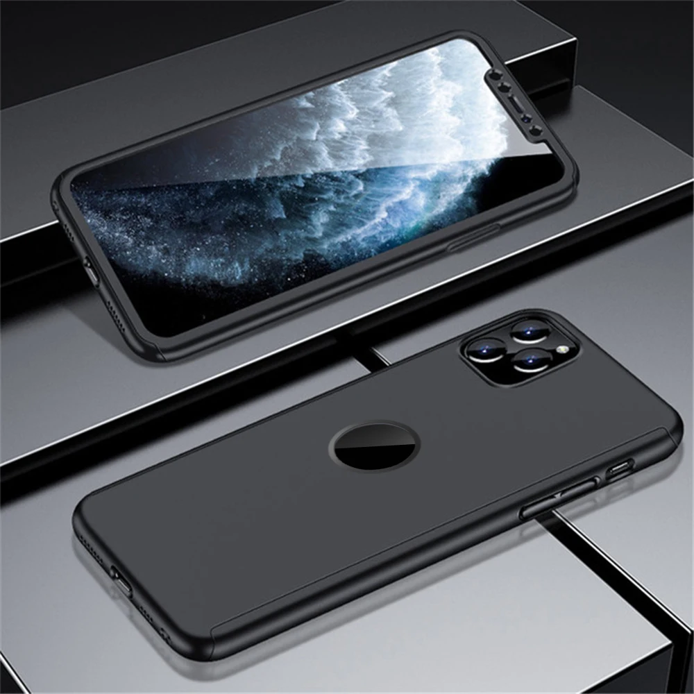 

360 Full cover protection mobile phone case with tempered glass for iphone 11pro