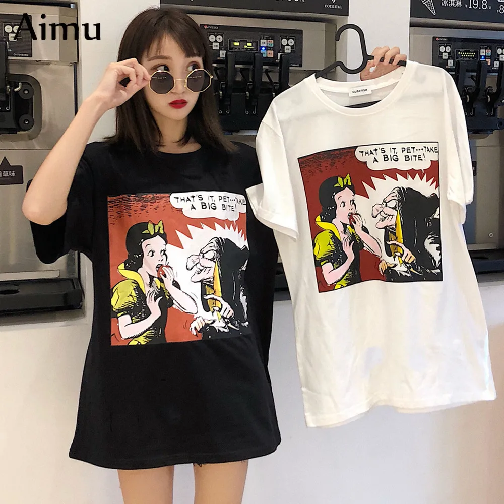 Harajuku Ulzzang, большие размеры, футболка, японский мультфильм, аниме, принт, футболки, лето, женская футболка с коротким рукавом, повседневные кавайные Топы