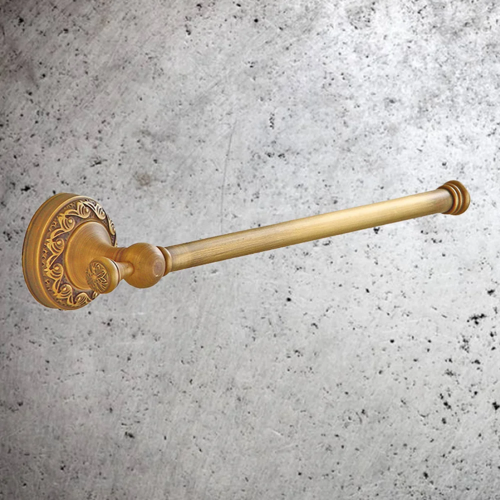 

European Style Brass Antique Wall Mount Bathroom Tissue Holder Shelf Towel Rack Ring