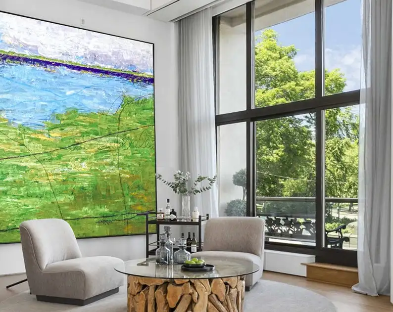 Kopen Abstract Schilderen Grote Acryl Canvas Wall Art Expressionisme Groen Landschap Moderne Schilderen Wall Art Op Canvas Zomer Groen