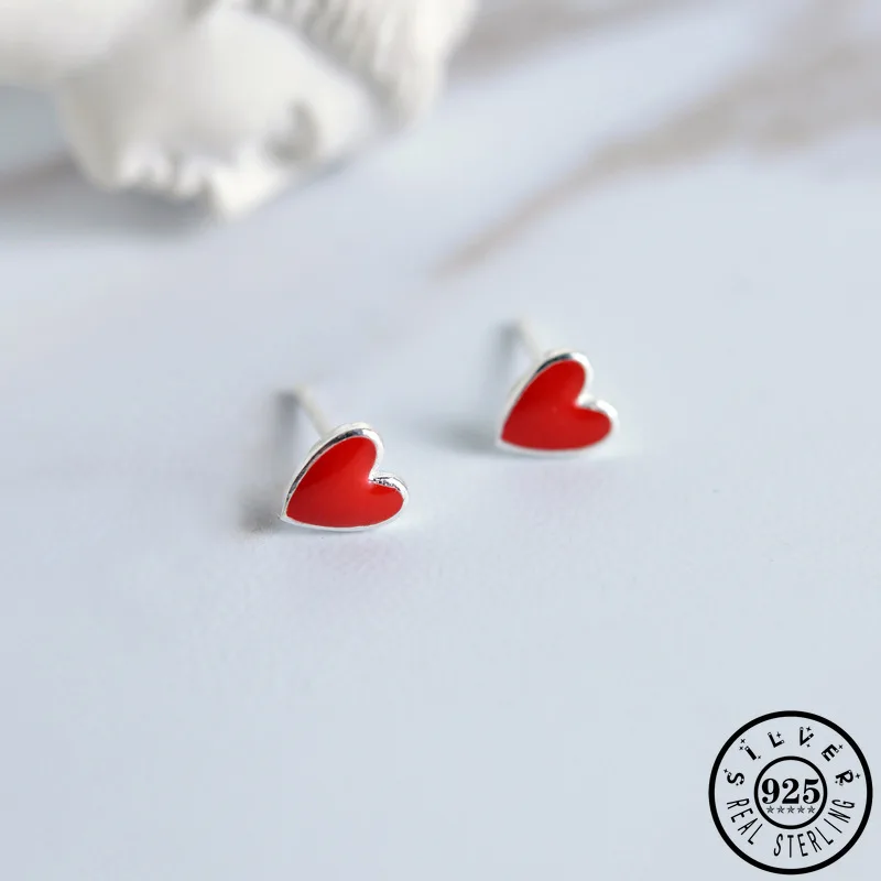Серьги гвоздики женские из серебра 925 пробы в форме красного