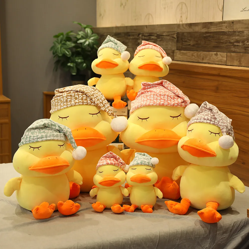 

Lovely Duck With Nightcap Plush Toys Big Yellow Duck Stuffed Animals Doll For Baby Pillow Birthday Gift Decor Kawaii Plushie