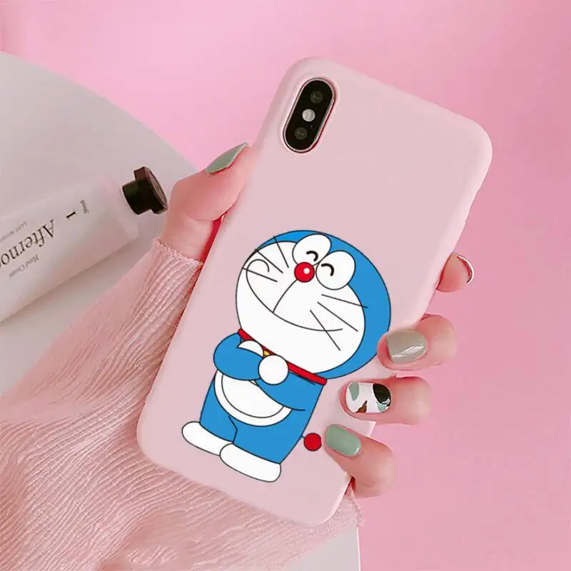 

Cute Cartoon Doraemon Robot cat Phone Case Candy Color for iPhone 6 7 8 11 12 s mini pro X XS XR MAX Plus