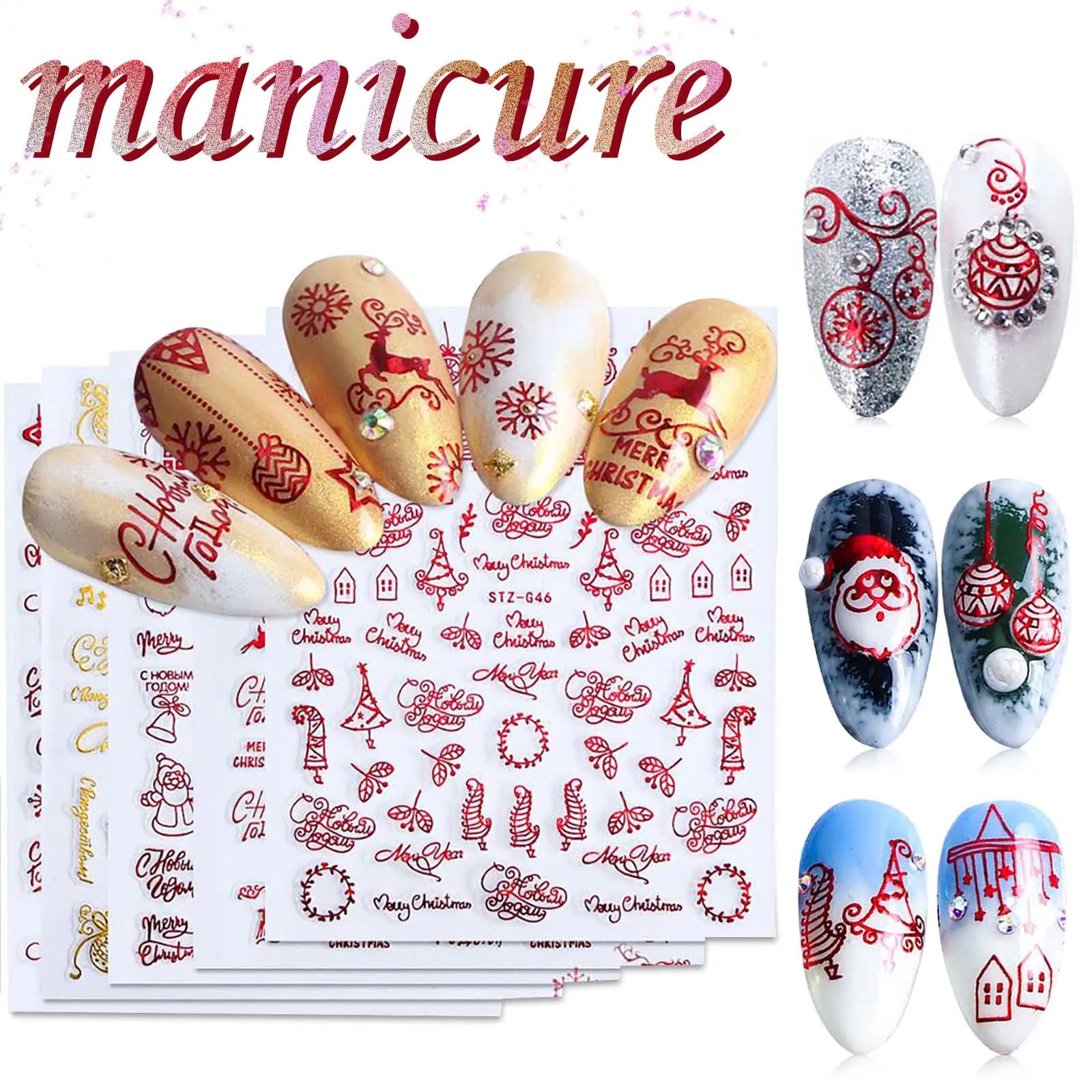 Рождественские наклейки для ногтей в виде снежинок модные милые Мультяшные