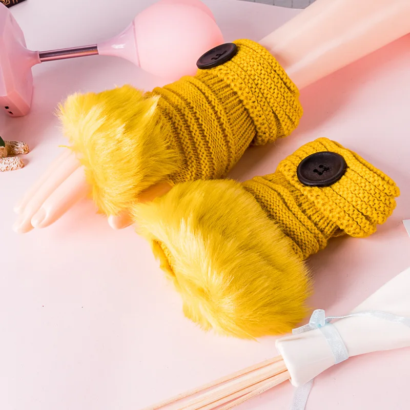 

Women Knitted Fingerless Warm Gloves Winter Warmers Crochet Button Mitten