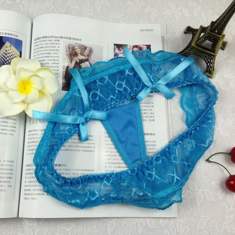 Сексуальные кружевные прозрачные трусы с бантом для женщин нижнее белье трусики