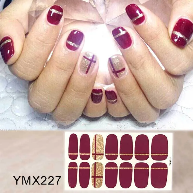 YMX227 14 стикеров с блестками, полное покрытие, наклейки для ногтей, обертывания, сделай сам, для цветов, для красоты, нейл-арта, простые наклейки, s маникюр,, Предварительно Разработанный - Цвет: YMX227