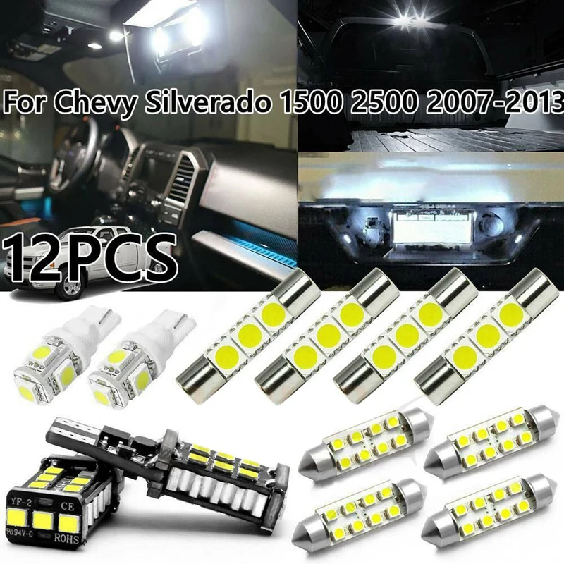 

NEW-12X White LED Interior Dome Map Lights Package Kit for Chevy Silverado 1500 2500 2007-2013