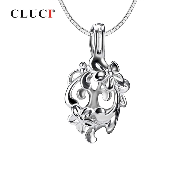 CLUCI Настоящее серебро 925 проба клетка кулон ювелирные изделия Плюмерия Rubra цветок в форме Женщины Серебро 925 жемчуг клетка-медальон