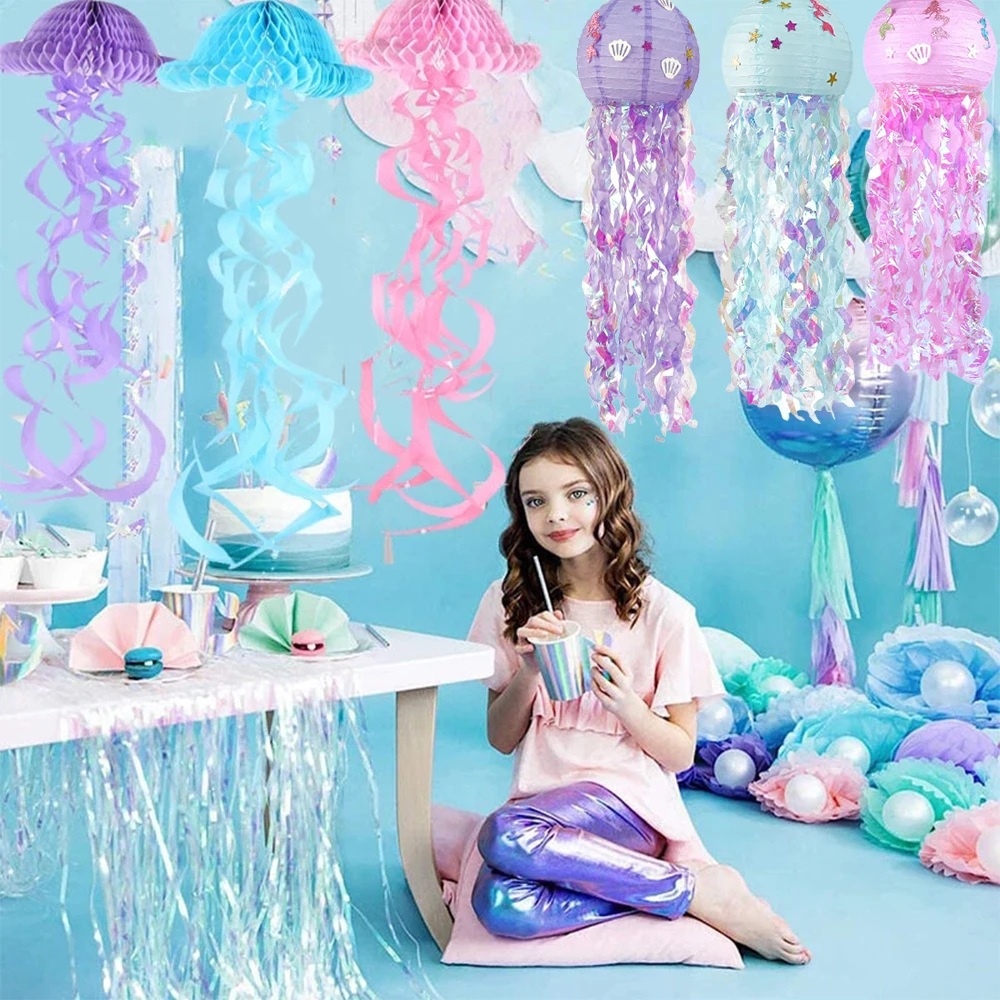 1Pc Mermaid Theme Party Decor Sparkle Hanging Jellyfish Lanterns Little Mermaid Baby Girl Birthday Decorations Baby Shower Decor