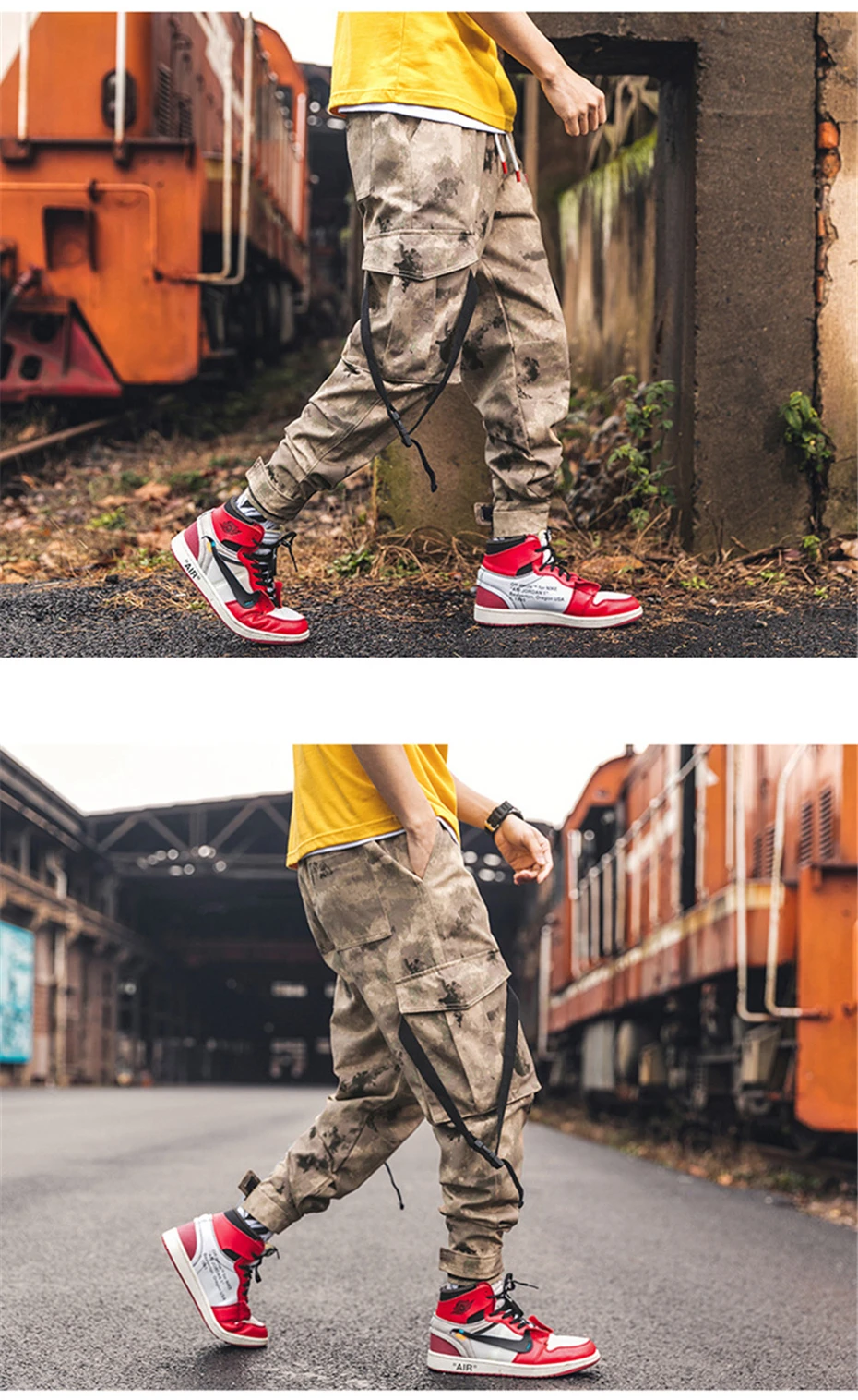 Мужские желтые камуфляжные брюки Уличная Брюки в стиле милитари Jogger Pant хип-хоп Camo Sweat pants Мужские брюки длиной до щиколотки из хлопка