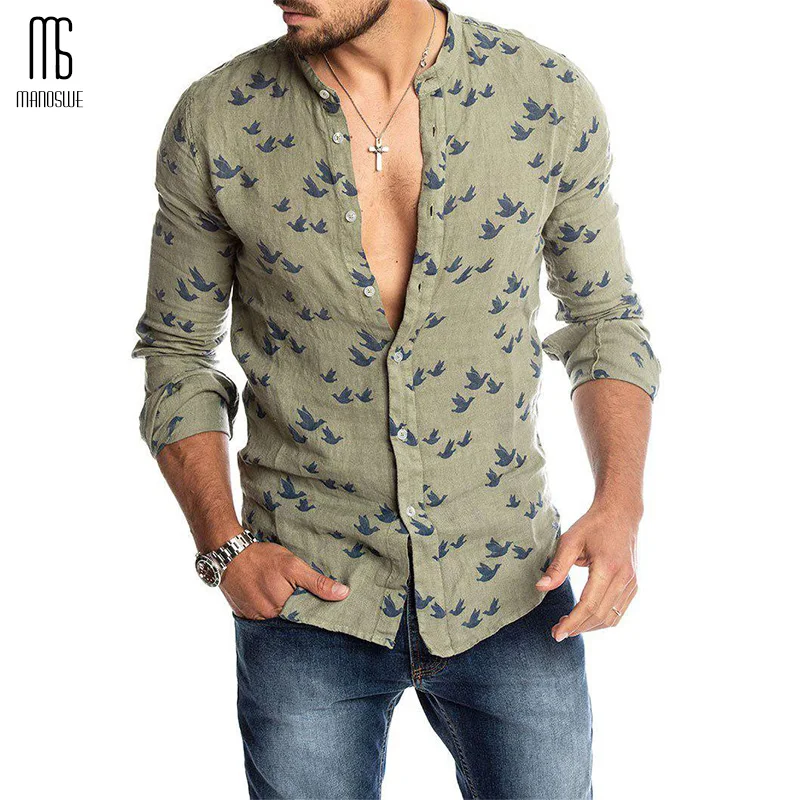 Мужская рубашка с принтом Manoswe винтажная приталенная длинным рукавом и