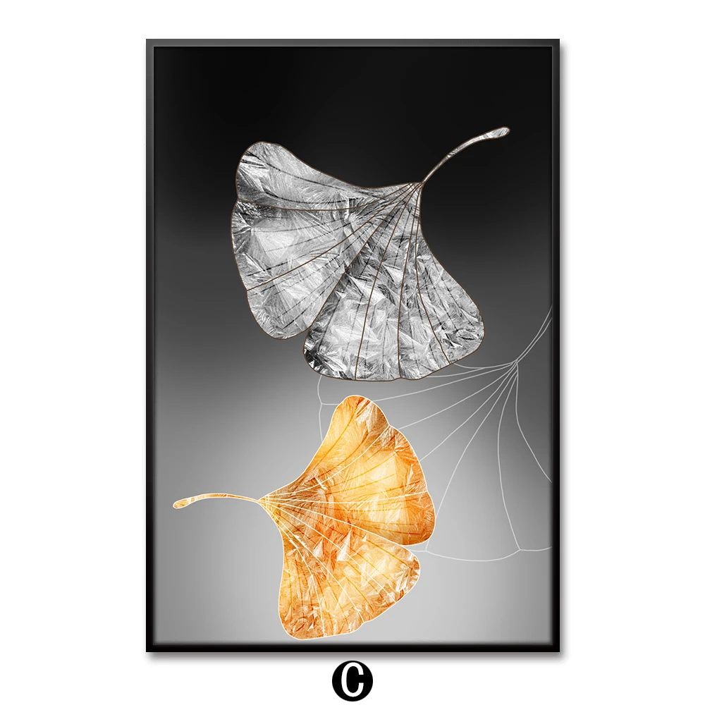 Абстрактный плакат с изображением серых золотых растений и листьев в