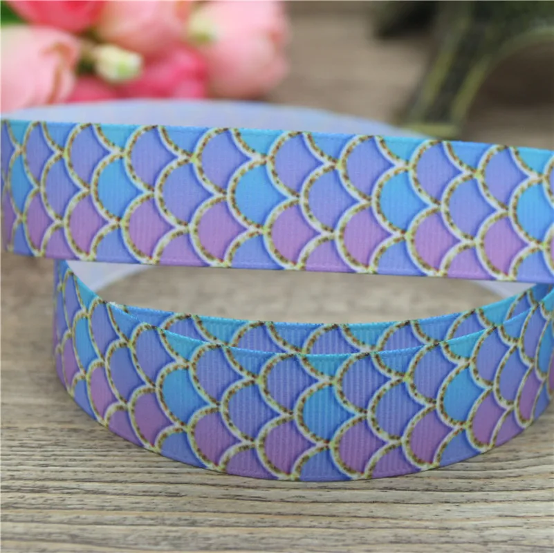 DHK 7/8 'ɵ ярдов Русалка рыбьей чешуи печатные grosgrain ленточный аксессуар hairbow