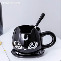 cartoon coffee cups black cat mug with spoon dishes suit creative cute ceramic mugs large capacity lovers water office drinkware