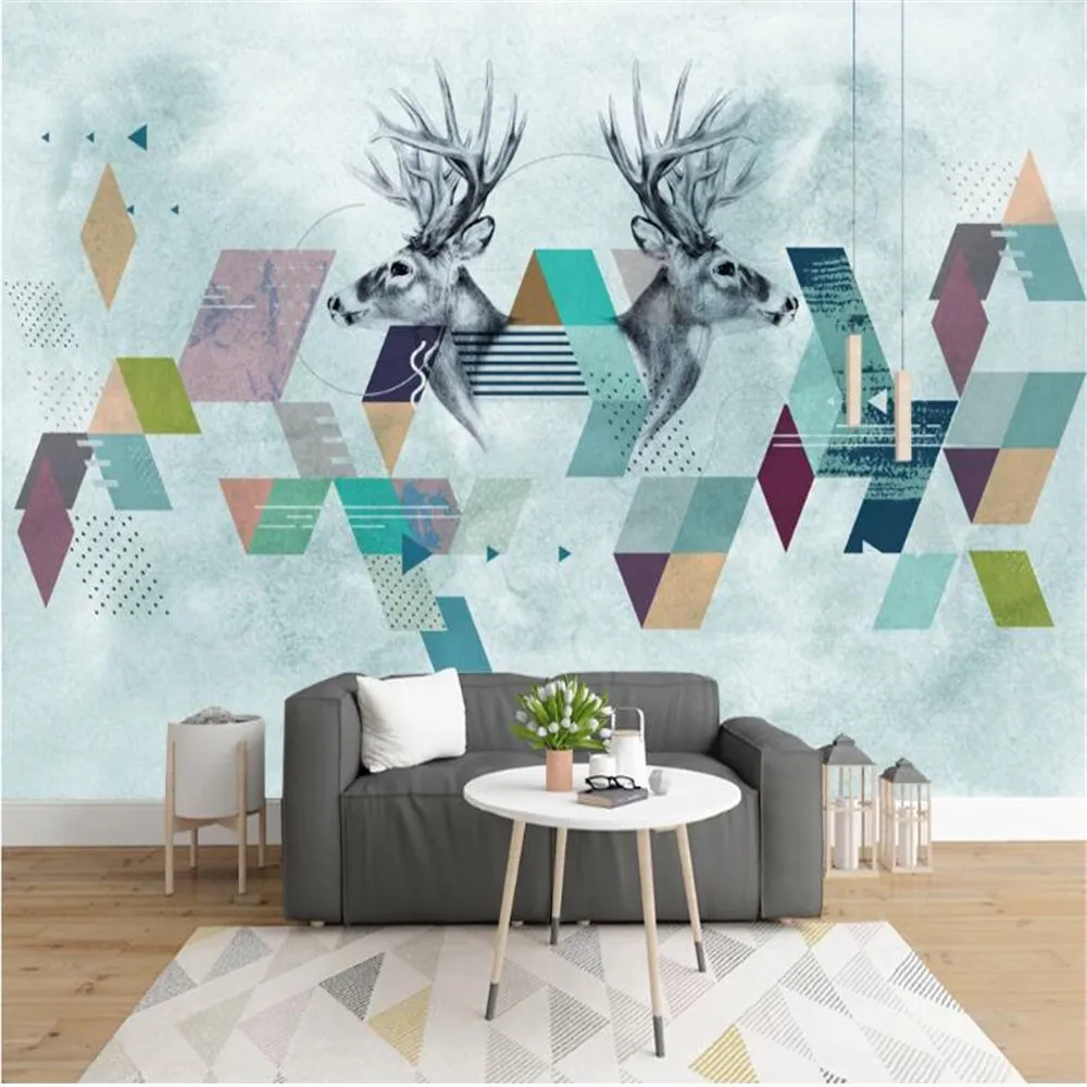 Milofi custom 3D wall paper modern minimalist Nordic abstract geometric triangle deer head mural background | Обустройство дома