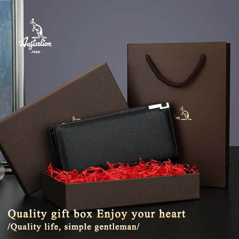 Genuine Leather Purse Men Bifold Long Designer Cash Coin Pocket Card Holder Clutch Bag Vintage Male Wallet Without Boxs | Багаж и сумки