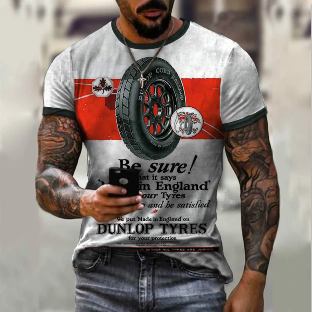 

Men's short-sleeved T-shirt European and American series casual round neck car tires 3D printing personalized fashion T-shirt