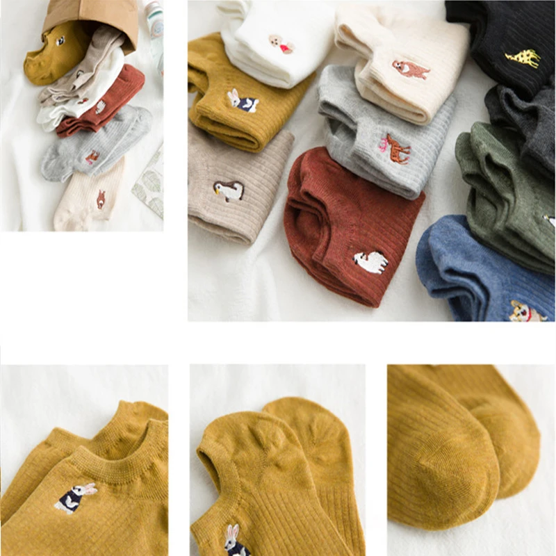 Новые летние хлопковые невидимые женские носки с вышивкой модные милые короткие