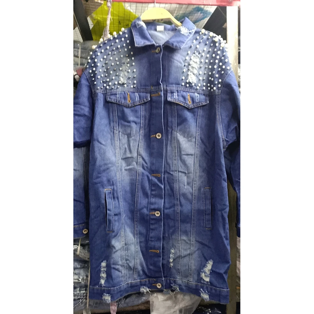 Blue YOCALOR, Модные свободные джинсы с бисером и дырками, джинсовая куртка для женщин, Chaqueta Mujer, уличная одежда, Осеннее длинное пальто для женщин, украшенное - Цвет: Blue