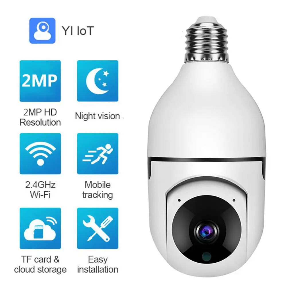 

2021 2 МП 1080P E27 лампочка Wi-Fi камера PTZ HD инфракрасная ночная версия Двусторонняя связь радионяня с автоматическим отслеживанием для домашней б...