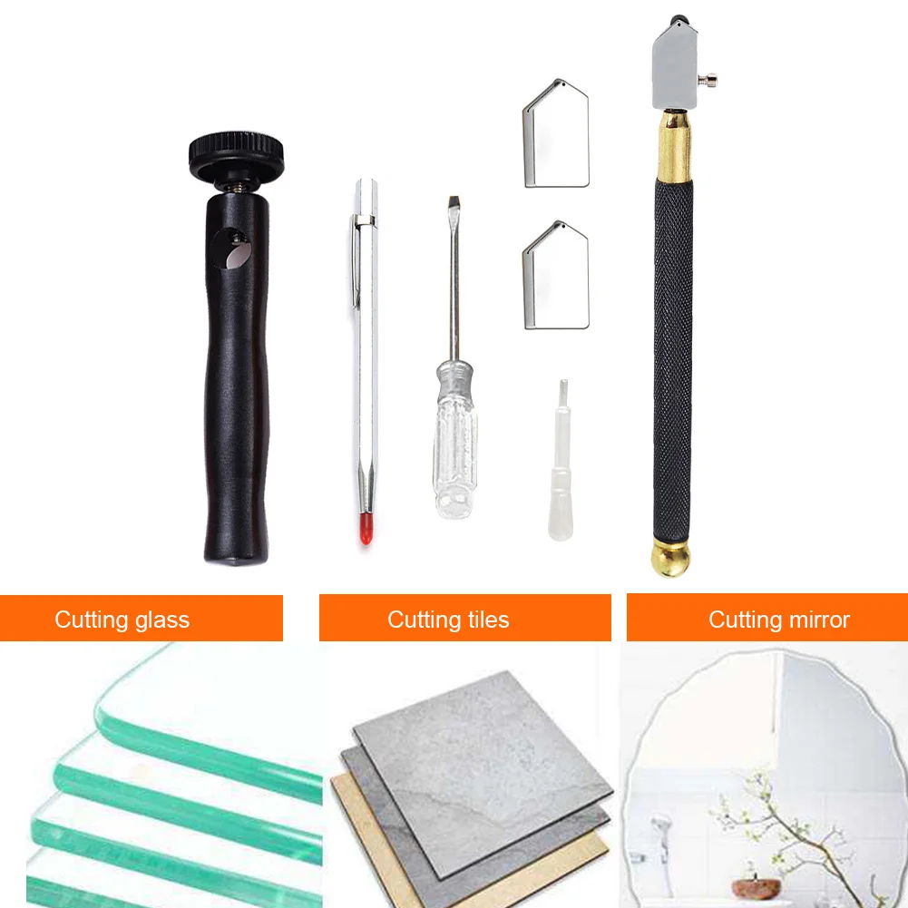 

7pcs Oil Feed DIY Non Slip Glass Cutter Kit Screwdriver Cutting Mirror Lettering Pen Hand Tool With Effortless Handle Alloy