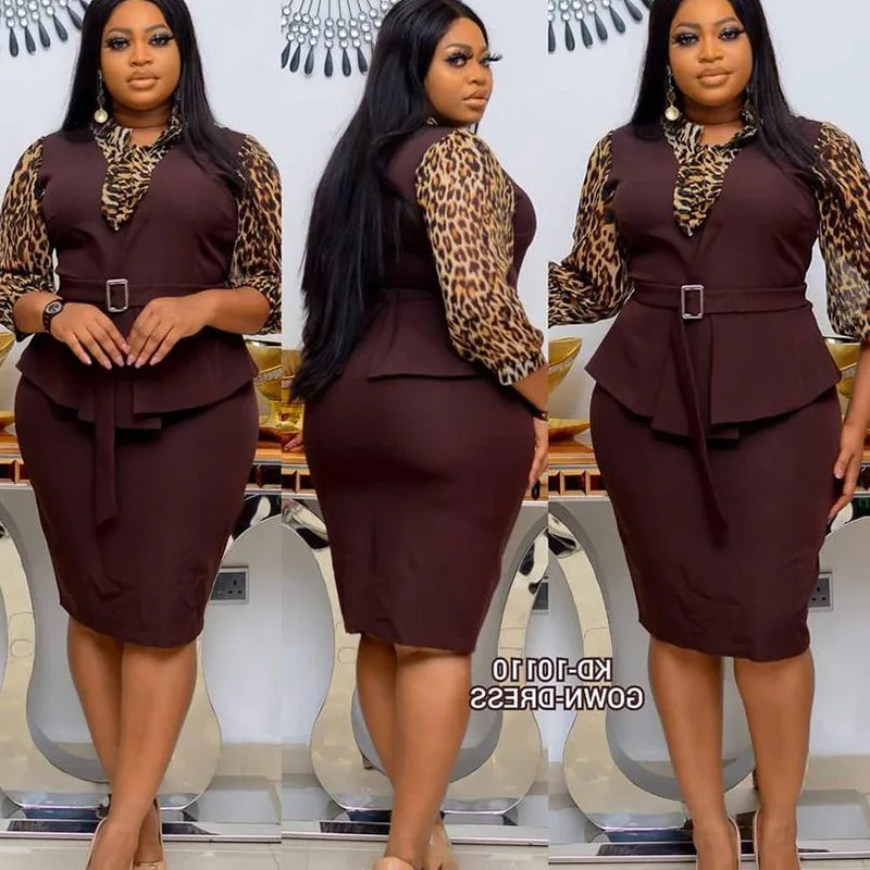 

Women's Winter Dress Casual Fashion Commuter Style Tight-fitting Hip Waist Long-sleeved Leopard Print Lapel Plus Size Dresses