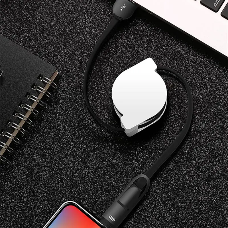 Горячий многофункциональный кабель зарядного устройства для Apple Android два в одном телескопическая линия зарядки стрейч мини Usb Кабельное ответвление - Цвет: White shell - black