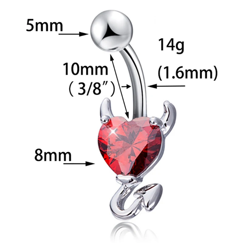 Кольцо для пупка в форме сердца пирсинг из нержавеющей стали с цирконием дьявол