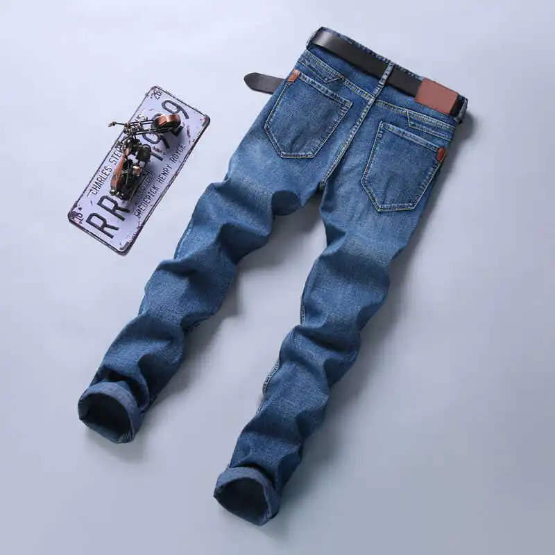 

Spring Autumn 2020 Men's Smart Jeans Business Fashion Straight Regular Blue Stretch Denim Trousers Classic Men Plus Size 28-40