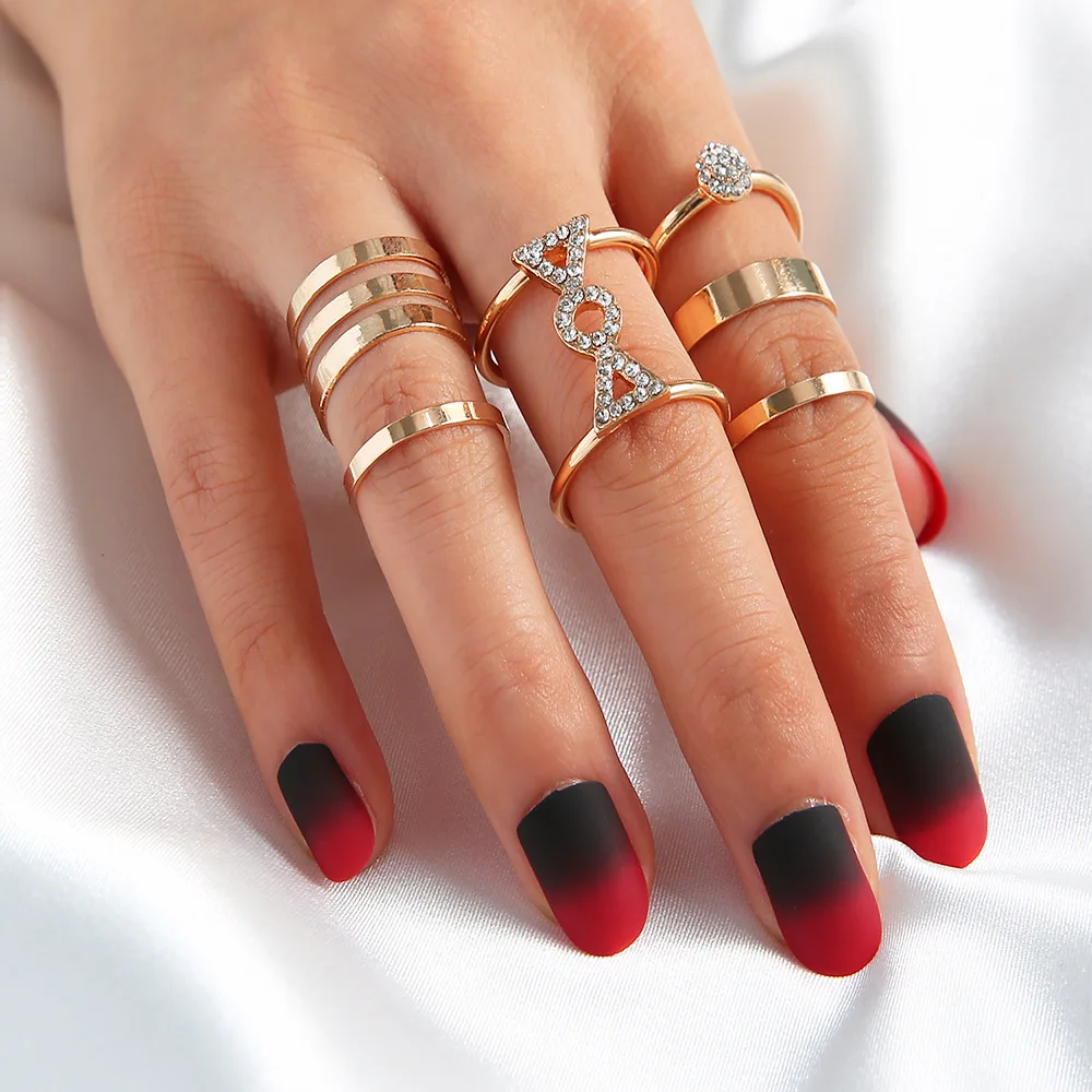 

Fashion bohemian vintage ladies ring set, lotus combination crystal geometric finger ring, ladies jewelry gift 2021 trend