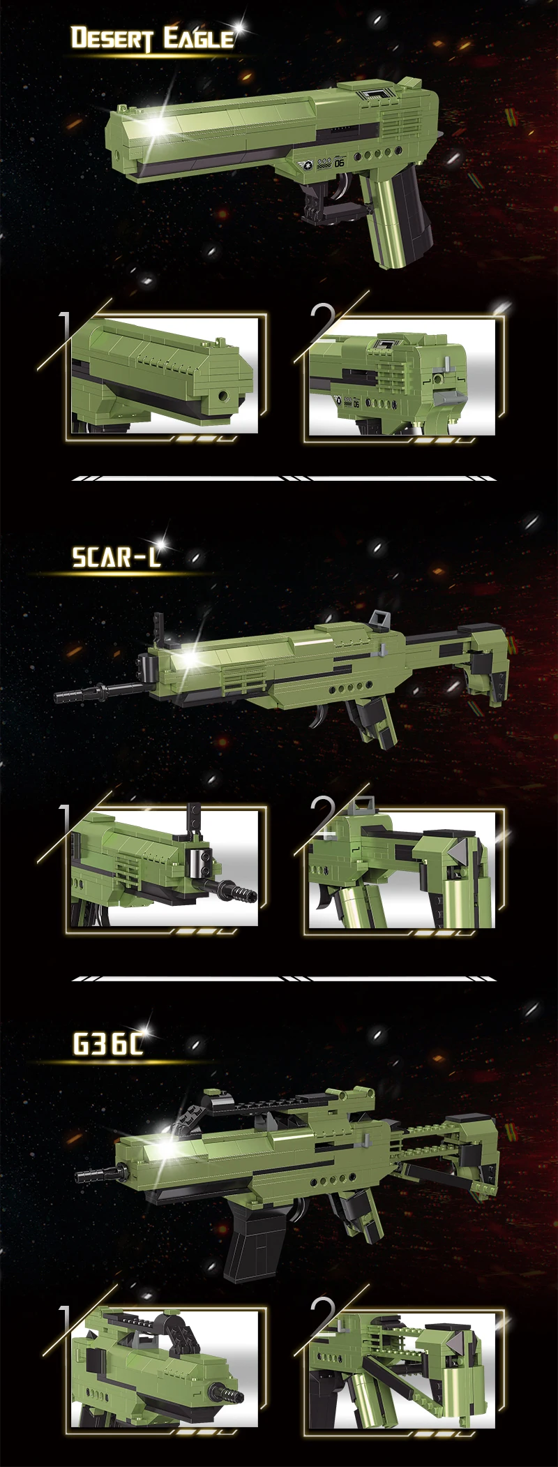 

New 3 In 1 Military Series Guns Desert Eagle Pistol Wars Building Blocks Bricks Pistol WW2 SWAT Toys Gifts for Kids High-tech