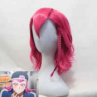 anime danganronpa v3 kazuichi souda cosplay wig styled short braided pink heat resistant synthetic hair wigs wig cap
