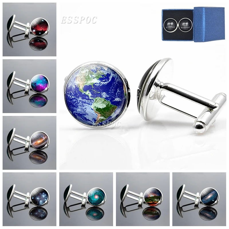 Запонки ручной работы простой дизайн туманность галактика Вселенная земля