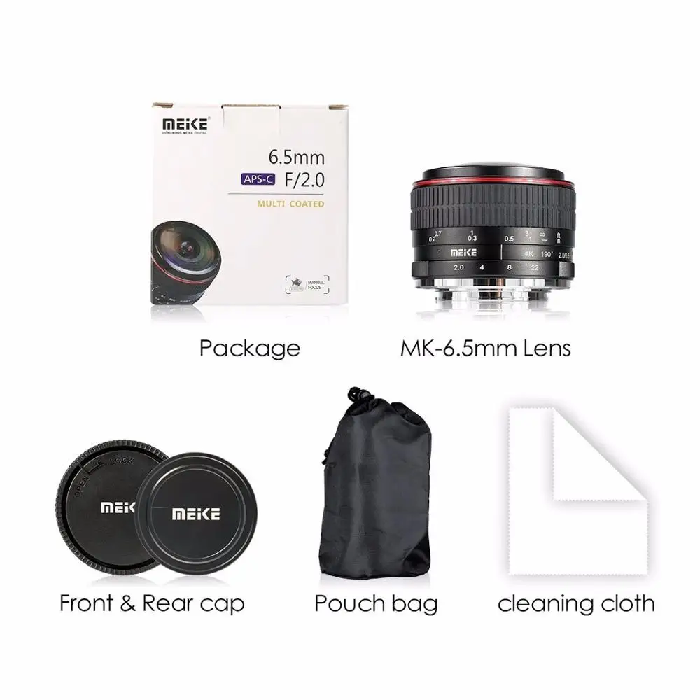 Объектив рыбий глаз Meike 6 5 мм F2.0 Для беззеркальных камер Canon EOS M Nikon Sony E Fuji Fujifilm X