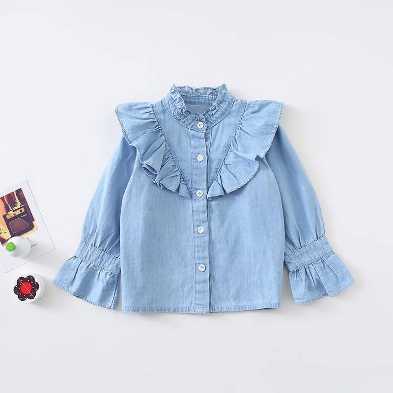 2019 модное осеннее Новое поступление детские джинсовые блузки с длинными
