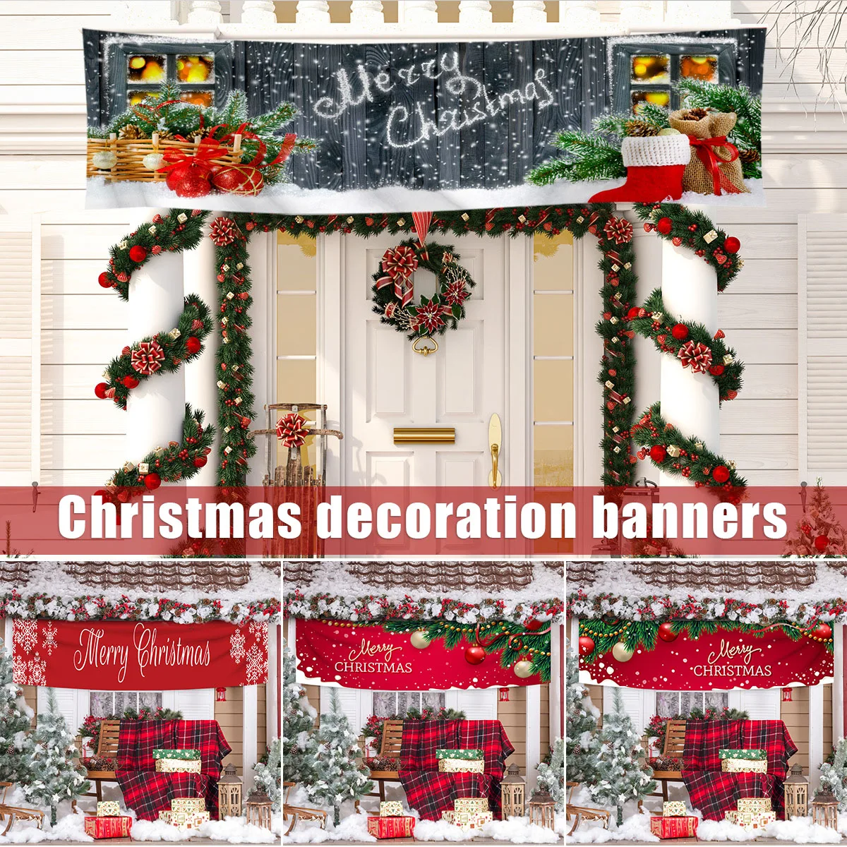 

Merry Christmas Banner Colorful Porch Decoration Creative Xmas Theme Party Background Cloth For Home Bar Hotel Decoracion