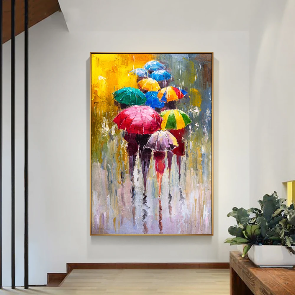 

Hand Painted Oil Painting On Canvas Abstract People In The Rain Art Wall Coffee Shop Hotel Home Living Room Decoration picture