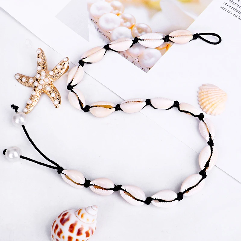 Модное ожерелье из натуральной ракушки Cowrie ручной работы Плетеный Регулируемый