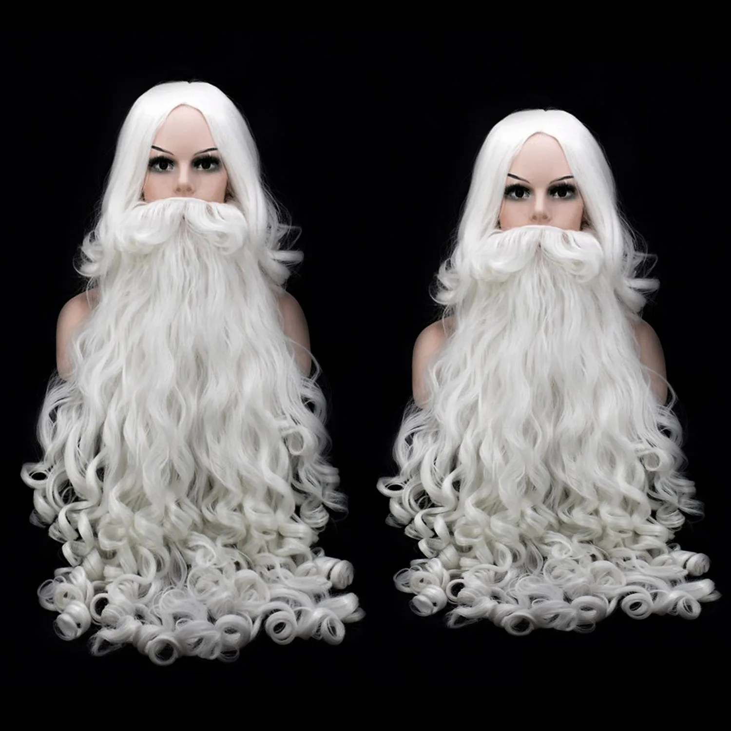

Behogar 1PCS Christmas Santa Claus White Curly Beard + 1PCS Wig for Women Girls Fancy Dress Cosplay Play Costume Accessories
