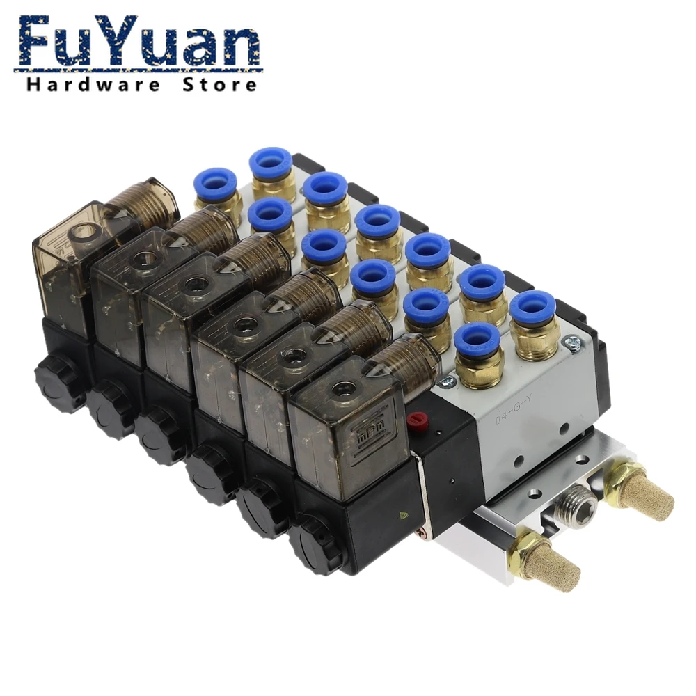 4V210 08 DC24V 2 позиции 10 Way Quad Соленоидный клапан алюминиевое основание фитинг